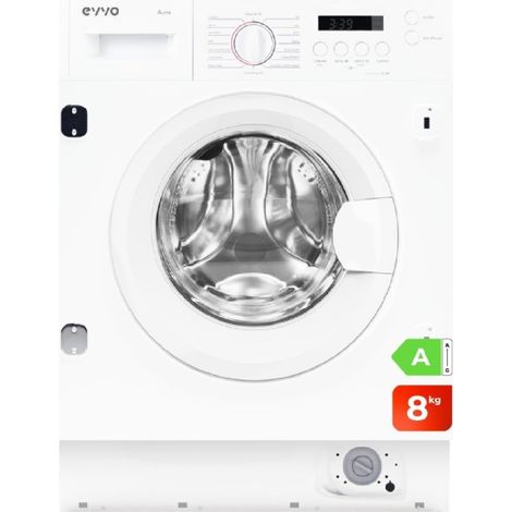 EVVO Lavadora Integrable 8kg, Vapor, Eficiciencia Clase A, Motor Inverter, Lavado Rápido 15`, Bajo consumo, 1350 rpm, 15 program