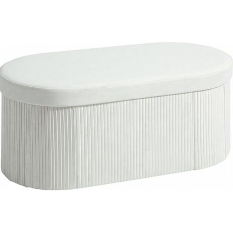 Faltbare Sitzbank mit Stauraum, Samtoptik, 76 x 38 x 35 cm, Creme, HOMVRA (1/5)