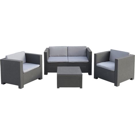 Pegane – Salon de jardin 4 places en résine tressée recyclée – 1 canapé 2 places, 2 fauteuils, table basse – Résistant aux intempéries et UV