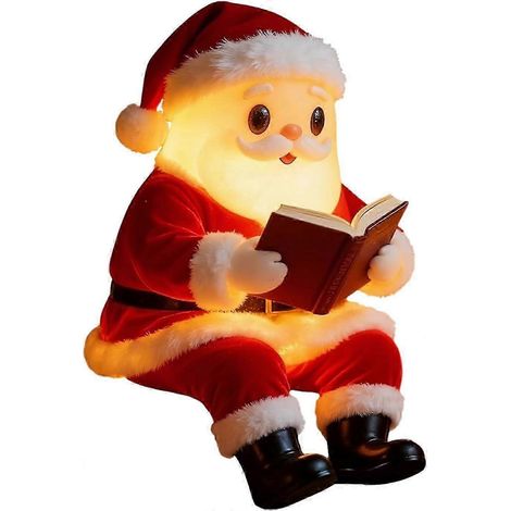 Lampe de Noël - Veilleuse Père Noël lisant un livre, lampe de chevet de Noël pour chambre d'enfant, lampe de chambre à commande tactile pour bébé, tout-petit, fille et enfant. (1/5)