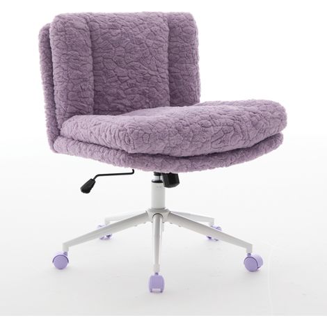 Chaise de bureau violette en tissu fausse alpaga avec assise large de 67 cm et base métal, fauteuil de bureau réglable pivotant (1/5)