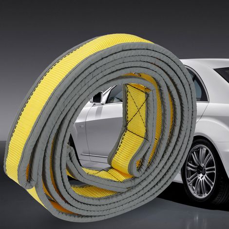 Sangle de remorquage haute résistance 8 tonnes pour remorque/voiture, avec crochets en forme de U (jaune-gris) (1/5)