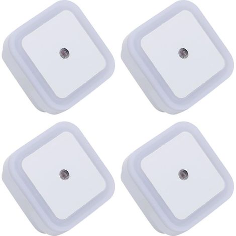 Lot de 4 veilleuses LED, 0,5 W, à brancher, avec capteur crépusculaire, lumière blanche du jour – Idéales pour la chambre, la salle de bain, le couloir et les escaliers. (1/4)