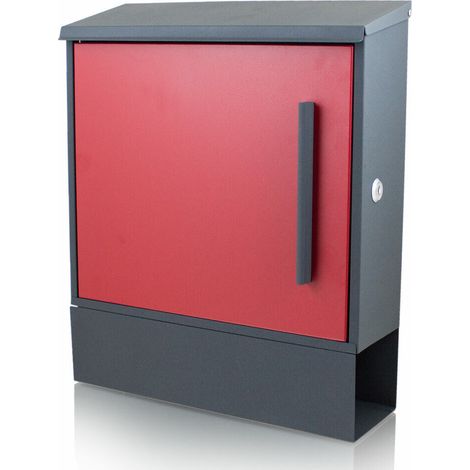 Design Metall Briefkasten Rot Grau Postkasten mit Zeitungsfach Wandbriefkasten