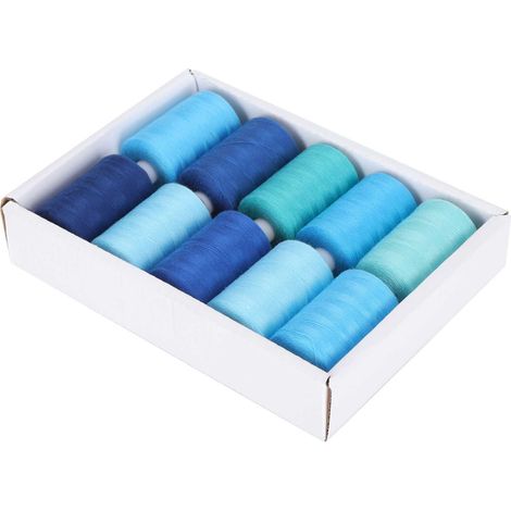 10 Rolls Blue Sewing Thread Set Cool Tone Household DIY Accessories 1000 Yards Per Spool 402 (1/5)