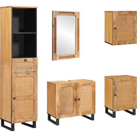 Badezimmer Sets mit Schubladen mit Regal Natur Massivholz Mango