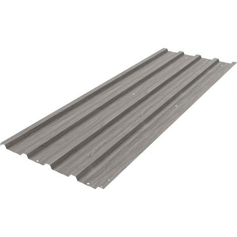 Pour abri de jardin : Lot 12 panneaux de remplacement 129x45 cm bardage extérieur acier galvanisé gris clair aspect bois (1/5)