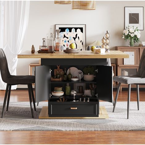 Mesa de comedor de MDF y metal 110-140 cm natural - extensible, 6 plazas (1/5)