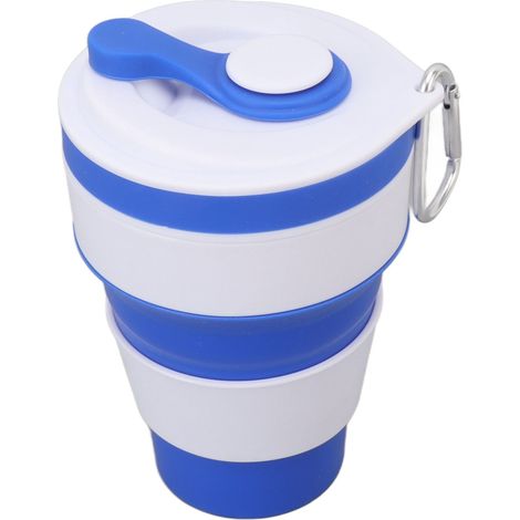 Gobelet pliable en silicone, portable et étanche, rétractable, avec paille et boucle de sécurité pour l'alpinisme, idéal pour les voyages et les activités de plein air (bleu). (1/5)
