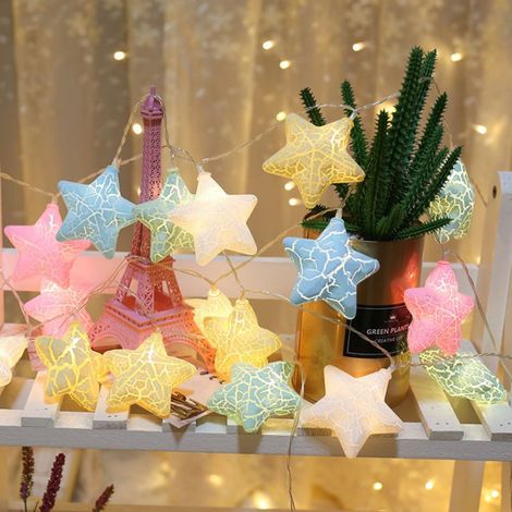 Guirlande lumineuse Starlight, 3 mètres de lumière blanche chaude, 20 lumières LED, convient pour chambre, bar, fête, décoration de Noël (étoiles colorées) (1/5)