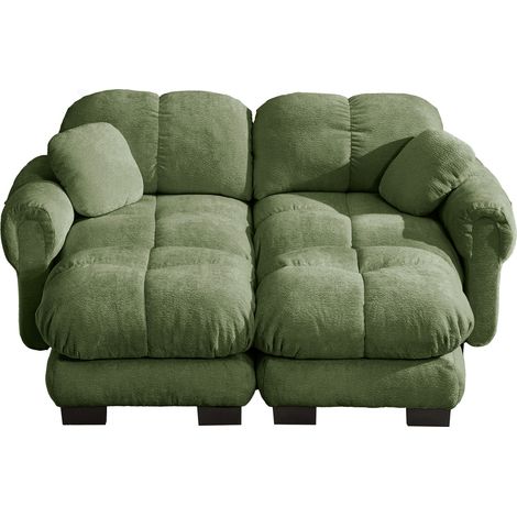 Modulares U-Sofa 2-Sitzer aus grünem Chenille mit beweglichem Hocker (1/5)