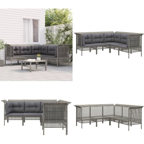 Salon de jardin 5 pcs avec coussins Gris Résine tressée - Salon De Jardin - Mobilier De Jardin - Set De Salon De Jardin - Meubles De Jardin - Chaise Lounge - Home & Living