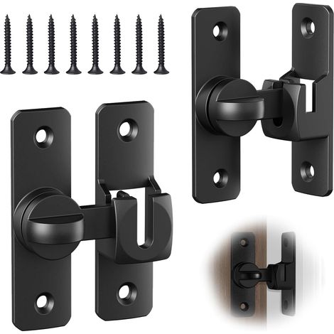 2pcs Verrou Porte Coulissante,Loquet Porte 90/180 Degrés,avec 8 Vis,pour Grange Coulissantes, Cuisines, Fenêtres, Portes de Jardin, Salle de Bains(Noir)
