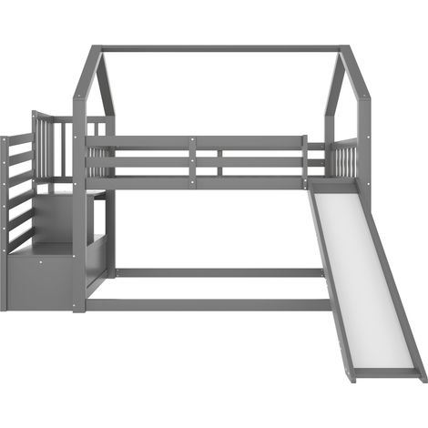 Letto a Castello Letto Bambini con Scala Contenitore, Scivolo e Sponda, 90 x 200 cm, senza Materasso, Grigio (1/5)
