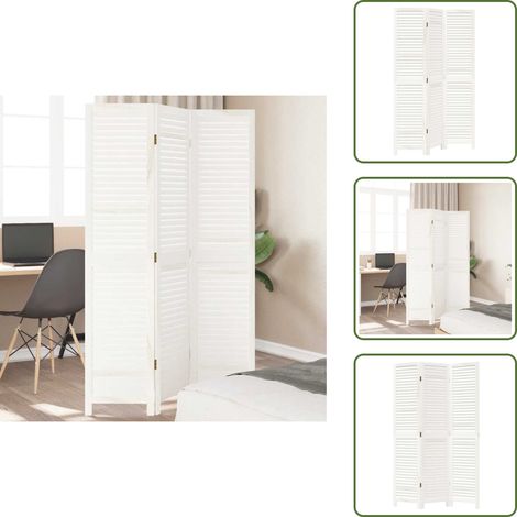 vidaXL Biombo separador de 3 paneles madera maciza Paulownia blanco retro (1/5)