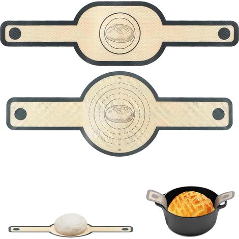 Lot de 2 tapis cuisson silicone, pain, four hollandais, antiadhésif, manches, rond et ovale, 56x21 cm (1/5)