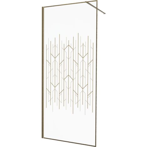 KINEDO - Paroi Douche Solo Design+ - Verre 6 mm Traité Anti-Calcaire - Profilé & Cadre Fin Aluminium Finition Or brossé - Fabriquée en France - L.90 x H.200 cm - Verre avec décor art déco doré (1/5)