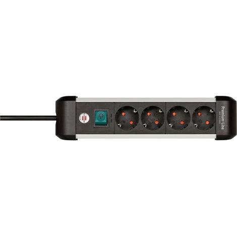 Multiprise Alu-Line - 4 Prises - en Aluminium - avec Interrupteur et câble de 1,8 m