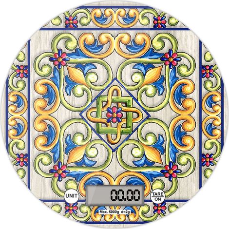 Lupia - Bilancia Digitale da Cucina in Vetro Temperato decorato MAIOLICA BEIGE D.18,5 cm, Idea Regalo con scatola bianca, Display LED, Design Elegante Bomboniera, batteria CR2032, Made in Italy (1/4)