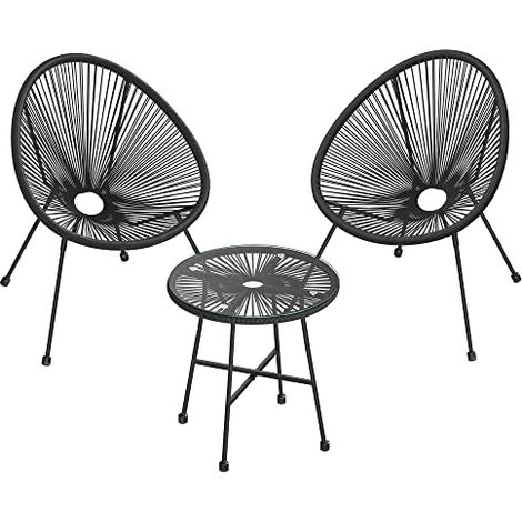 Juego de muebles de jardín de 3 muebles de terraza sillas de exterior acapulco con mesa de cristal negro 120001655