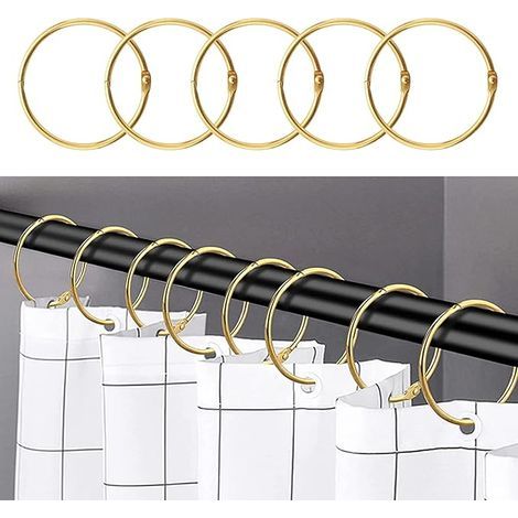 24 pièces Anneaux de Rideau de Douche, Crochets de Rideau de Douche antirouille pour Salle de Bain, Anneaux décoratifs circulaires pour Rideaux de Douche et Crochets de Tringle de Douche,Doré (1/2)