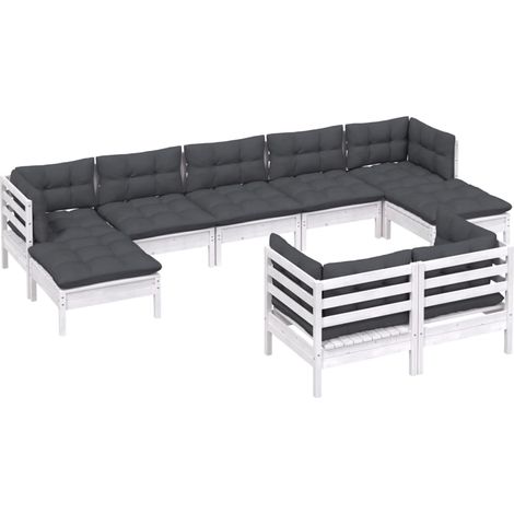 Set Divani da Giardino 9 pz con Cuscini Bianchi Legno di Pino vidaXL (1/4)