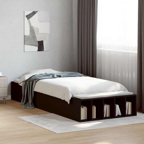Cadre de lit noir 75 x 190 cm avec rangement, sommier à lattes sans matelas - PANGIVO (1/5)