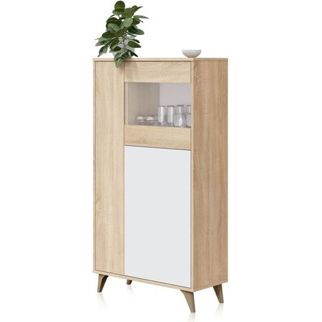 Mueble vitrina Kikua de 3 puertas en roble canadian y blanco artik 142x77x33 cm