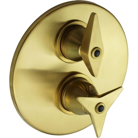 Partie externe du mitigeur thermostatique en finition laiton brossé Mamoli Gio Ponti 3515PE00000G 2 sorties - Laiton brossé (1/2)
