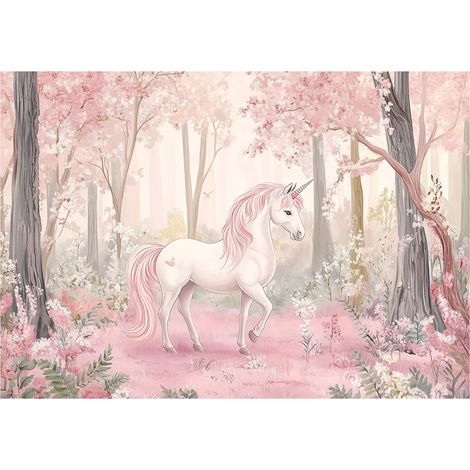 Papier peint mural licorne forêt fille intissé grand format design intérieur chambre enfant pas cher 250x175 cm (1/5)