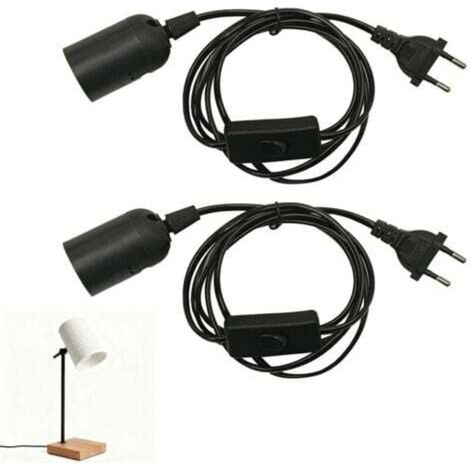 Pack of 2 E27 sockets with 1.5m cable, E27 sockets with switch, ideal for floor lamps, chandeliers and kitchen lighting - Elegant black for a modern interior, ceiling light wire