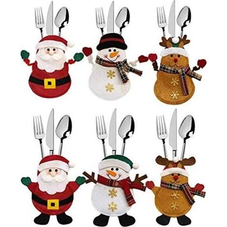TuseRxln Besteckhalter im Weihnachtskostüm, Weihnachtsdekoration, Serviettenhalter, für Küchendekoration, Tischdekoration am Heiligabend, 6-teilig