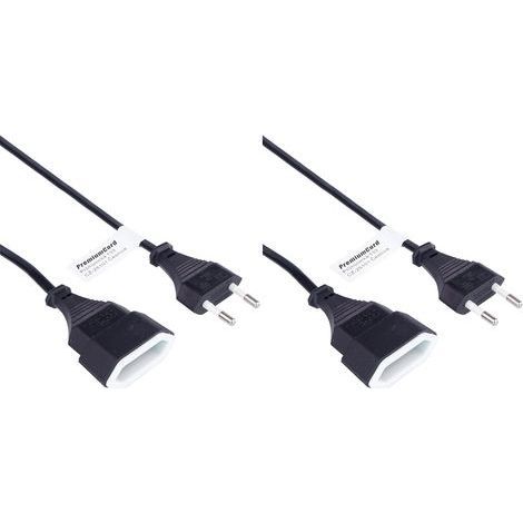 Lot de 2 Câble d'extension 3m, Prise Euro, 250V, 2.5A, PVC, Noir, Usage domestique (1/3)
