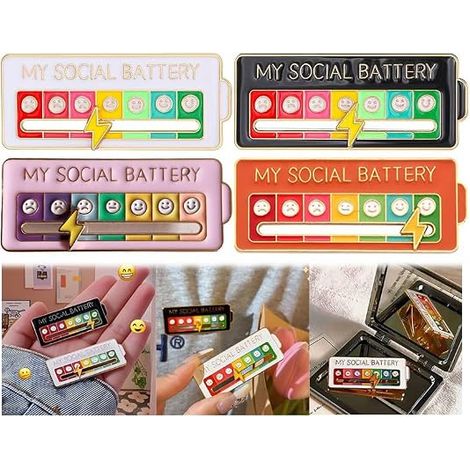 4 pezzi MY SOCIAL BATTERY, Spilla divertente per l'umore sociale per 7 giorni, Spilla divertente per batteria sociale, Spilla di marca per l'umore, Sole (1/5)