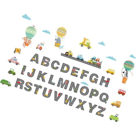 Stickers Muraux en Pvc pour Chambre D'garçon et Filles 26 Lettres de Voiture de Dessin Animé, Adhérence Ferme et Application Facile, Pack de 4 Feuilles pour Décoration Intérieure (1/5)