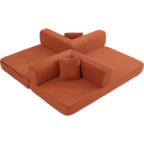 Divano letto pieghevole 3 posti in velluto a coste arancione 200 x 100 x 70 cm DESVIAE (1/5)
