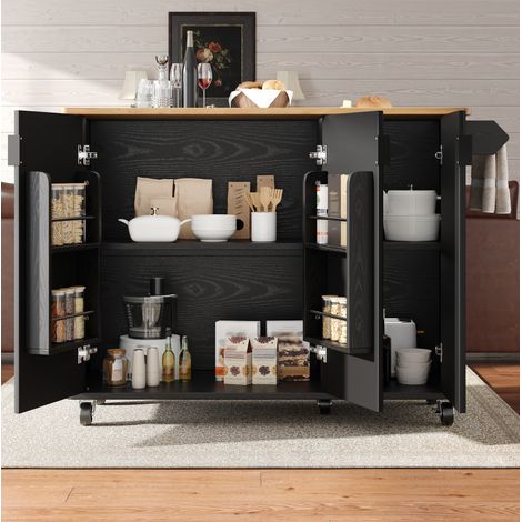 Isola cucina mobile 130 x 45(75) x 92 cm con ruote, MDF nero DESVIAE (1/5)