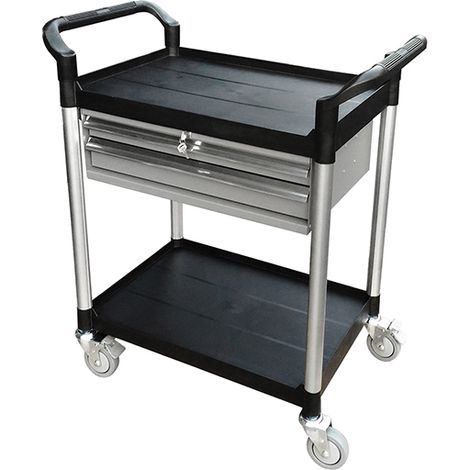 Desserte plastique 2 plateaux et 2 tiroirs - Charge max 250 kg - Plateau 680 x 450 mm - 885007672 (1/3)