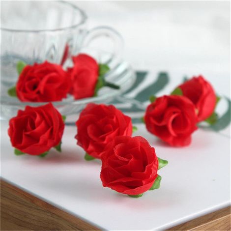 MINKUROW 50 Pezzi Fiore Di Rosa Artificiale Testa Di Fiore Artificiale Fiore Fatto A Mano Fai Da Te Bottone Piccolo Fiore Di Cerimonia Nuziale Parete Disposizione Dei Fiori, Scarlatto (1/3)
