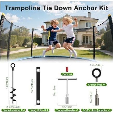 Piquets de Trampoline, 4 Pack Ancrages Sol Résistants avec Ceintures Sécurité, Accessoires Trampoline Anti-Vents Forts, pour Camping, Trampolines, Abris,Balançoires,Cabanons - (1/5)