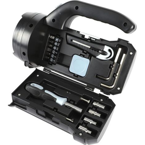 Lampe Torche D’extérieur de Secours Haute Luminosité, Set 1 Noir Outils de Base Inclus, Acier au Carbone et Abs, Usage Camping et Travail, Format Léger pour Familles et Amis (1/5)