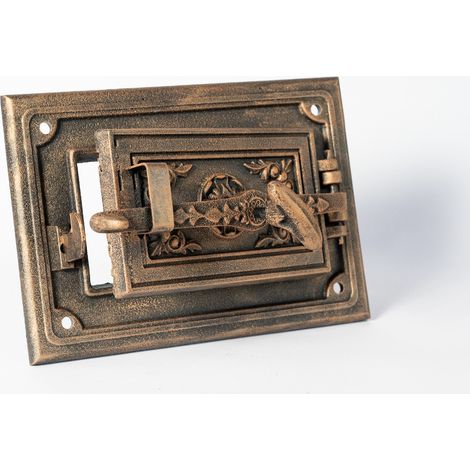 DZ075 - 32 x 23 - Gusseisentür für Aschekasten - luftdicht, Altgold