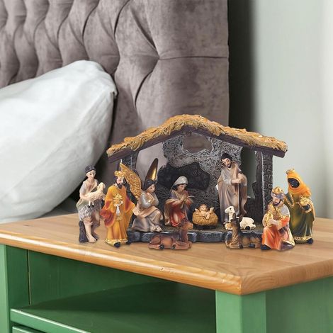 Ensemble Crèche De Noël Complète - Figurines De La Nativité En Résine, Décoration Festive Pour La Maison (1/5)