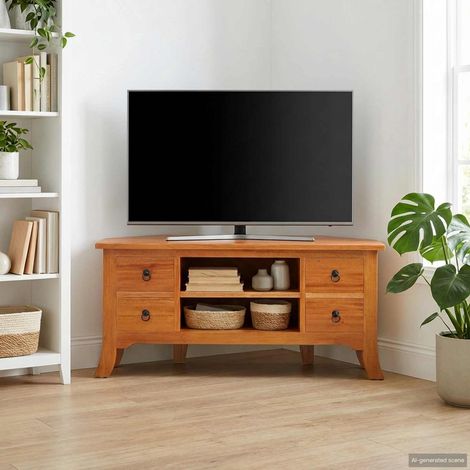vidaXL Meuble TV Naturel 100 x 40,5 x 46 cm Bois de Mahogany Massif (1/5)