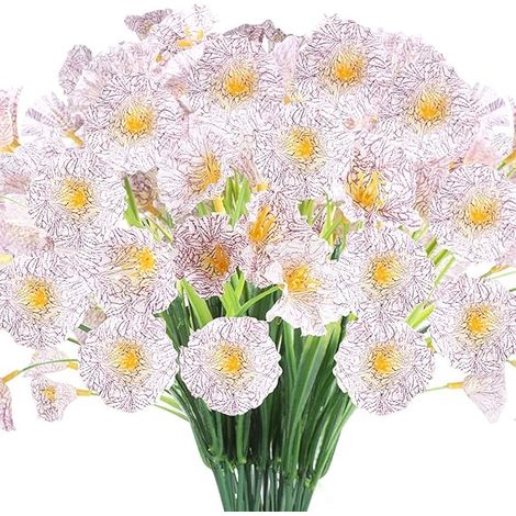 24 bouquets de fleurs artificielles d'extérieur, résistantes aux UV, fausses plantes en plastique qui ne se décolorent pas, décoration pour jardin, porche ou jardinière (blanc)-AquaForge (1/5)