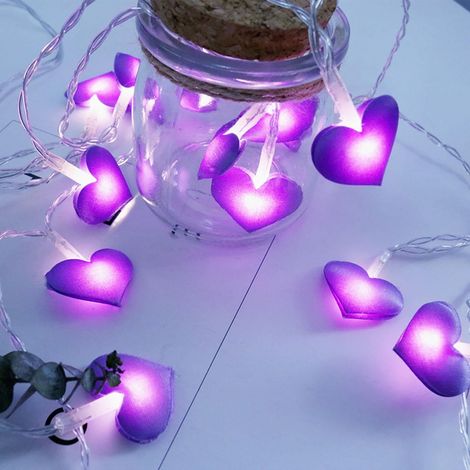 Guirlande Lumineuse En Forme De Cœur - 20 LED Violet - Fonctionne Sur Piles - Décoration Pour Chambre Ou Fête - 300 cm (1/5)