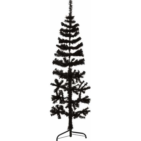 Demi Sapin de Noël artificiel  Arbre de Noël mince avec support Noir 150 cm 21054 (1/5)