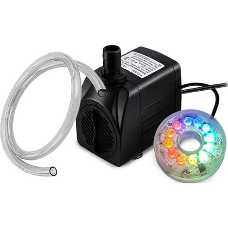 Pompe de fontaine submersible avec éclairage LED à changement de couleur automatique et régulateur de débit, adaptée aux jeux d'eau, aux bassins extérieurs et aux aquariums