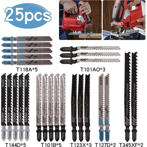 Lot de 25 Lames de Scie Sauteuse T118A / T144D / T101B/T123X / T101AO/T127D / T345XFpour Couper Métal/Bois/Plastique - Pour Bosch, Black & Decker, Makita, Dewalt  (25 pièces) (1/5)