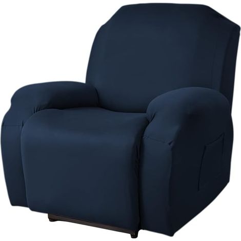 Housse de Fauteuil Relax Extensible 1 Places,  avec Poche, 4 Pièce Bleu Marine,1 Places (1/5)
